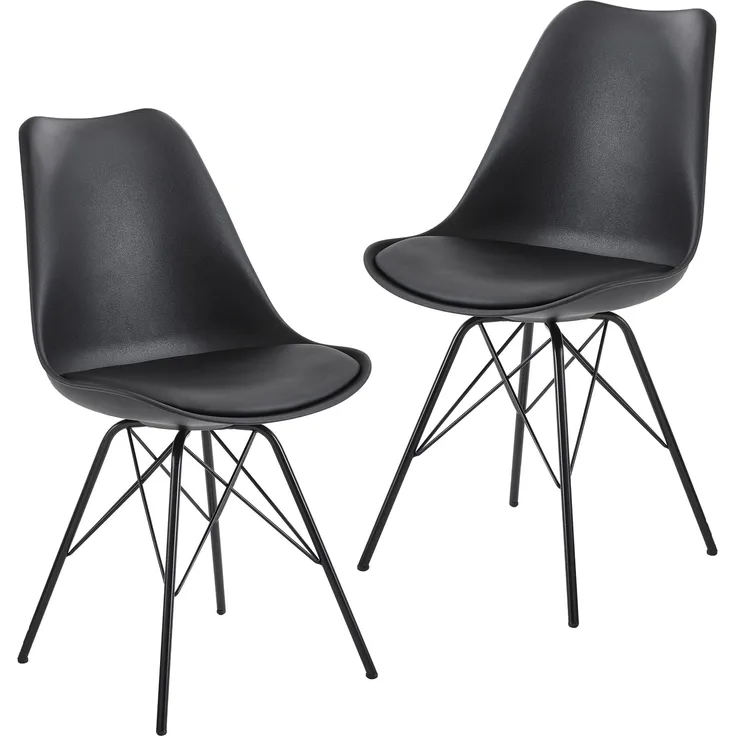 FINEBUY Esszimmerstuhl FB23289, Küchenstuhl 2er Set Schwarz Polsterstuhl Skandinavisches Design, Schalenstuhl mit Kunstleder-Bezug, Stuhl Gepolstert