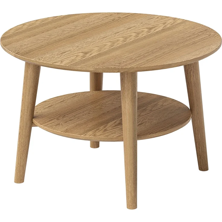 skølm 'Mjölnir' Couchtisch rund, Massivholz Eiche, natur geölt, Wohnzimmertisch Ø70 cm, Beistelltisch für Wohnzimmer mit Ablage – Bild 2