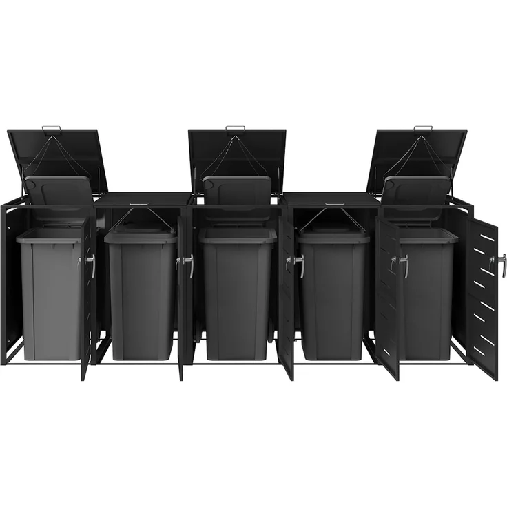 STEELSØN 'Diorus' Mülltonnenbox 5er je 240 Liter, graphitschwarz, Mülltonnenverkleidung aus Stahl mit Sichtstreifen, wetterfest, 116x80x337 cm, abschließbare Müllbox für 5 Tonnen – Bild 10