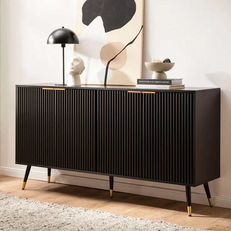 FINEBUY Sideboard FB104685 (150x81x39cm Anrichte, Schwarz Eiche-Dekor), Kommode Türen Standschrank, Hoher Kommodenschrank – Bild 1