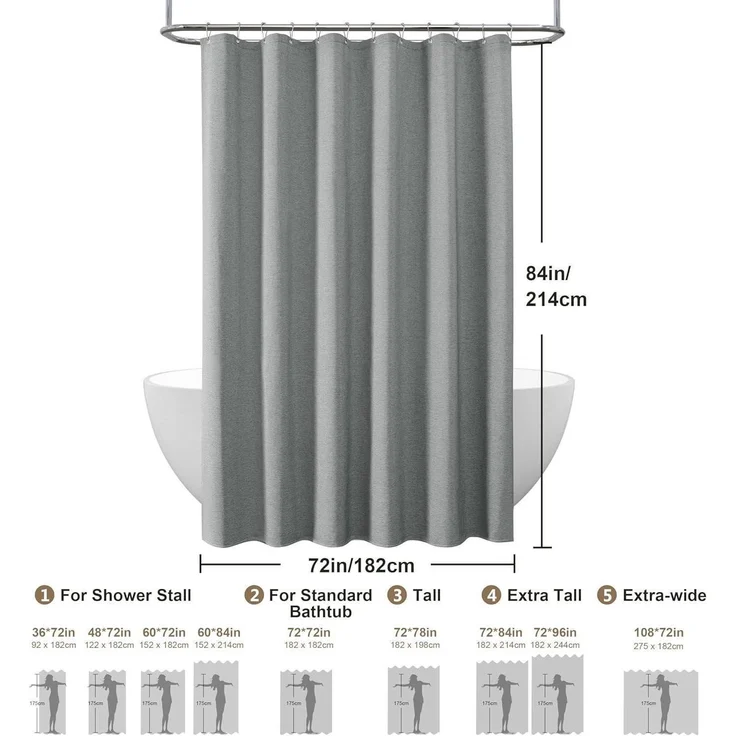 Duschvorhang Leinen Metall Duschvorhangringe Stoff Textil Badewannenvorhang Anti – Bild 6