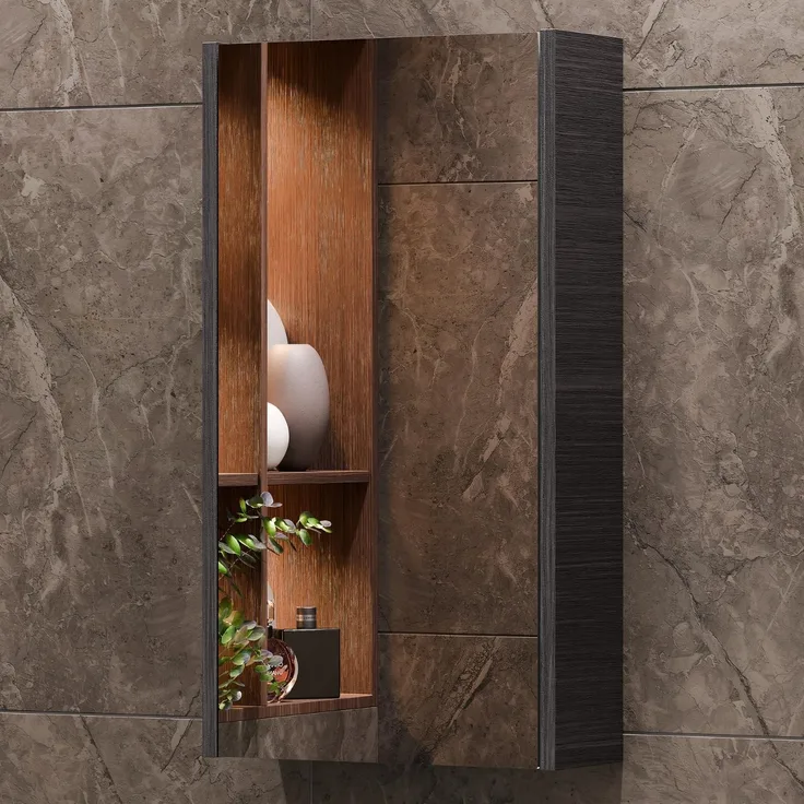 Planetmöbel Spiegelschrank in Anthrazit, Badmöbel für Badezimmer oder Gäste WC, 4 Fächer, Soft-Close-Funktion