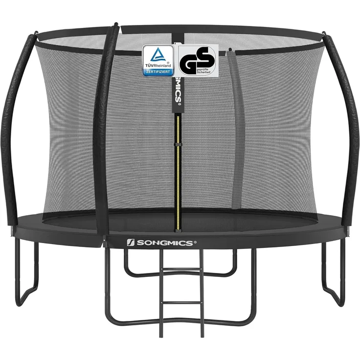 Songmics 'STRDE122B01' Trampolin Ø 366 cm, rundes Gartentrampolin mit Sicherheitsnetz, mit Leiter und gepolsterten Stangen, Sicherheitsabdeckung, sicher, schwarz