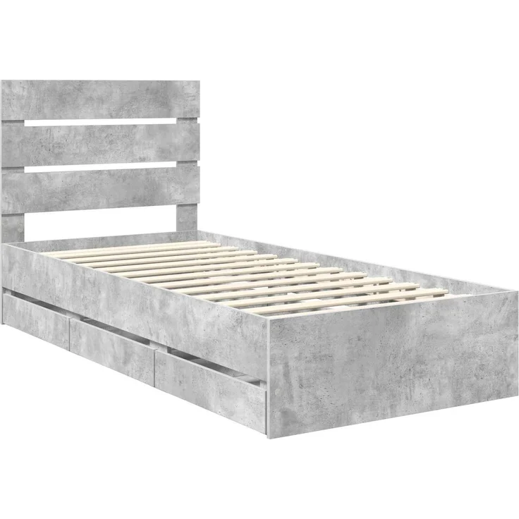 vidaXL Bettrahmen mit Schubladen Betongrau 90 x 190 cm Ingenieurs Holz 3411865 – Bild 4