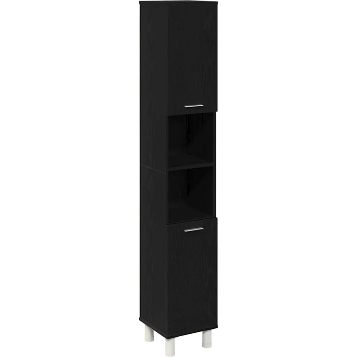 vidaXL Badezimmermöbel-Set mit Regal 4 pcs Schwarz 30 x 30 x 179,5 cm 3333047 – Bild 7
