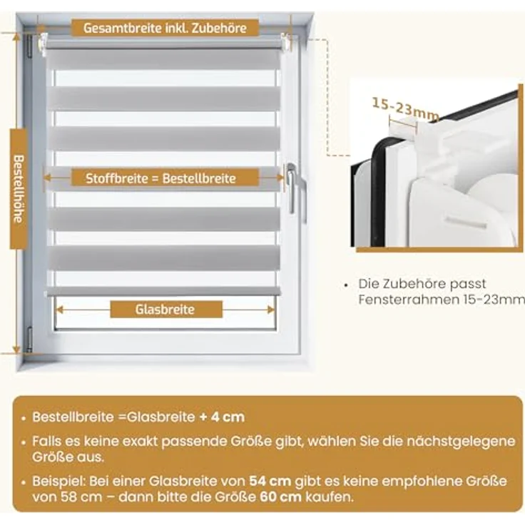 Grandekor Doppelrollo Klemmfix ohne Bohren 45x100cm Stoffbreite 45cm Hellgrau Fenster Rollos für innen Klemmrollos Duo Rollos für Fenster ohne Bohren mit Bohren Privatschutz UV-Schutz Zebrarollo – Bild 7