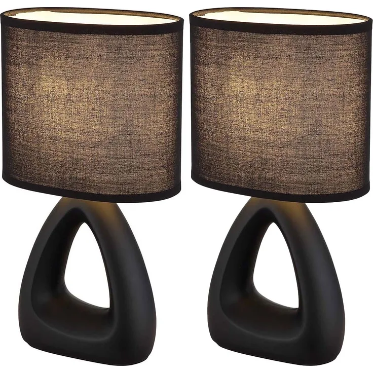 2er Set Tischleuchte, Keramik Textil, schwarz, H 30 cm