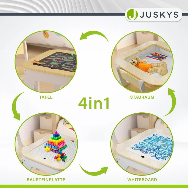 Juskys 'Milou' Kindersitzgruppe mit 2 Stühlen, 1 Tisch & Stauraum, Holz weiß – Bild 7