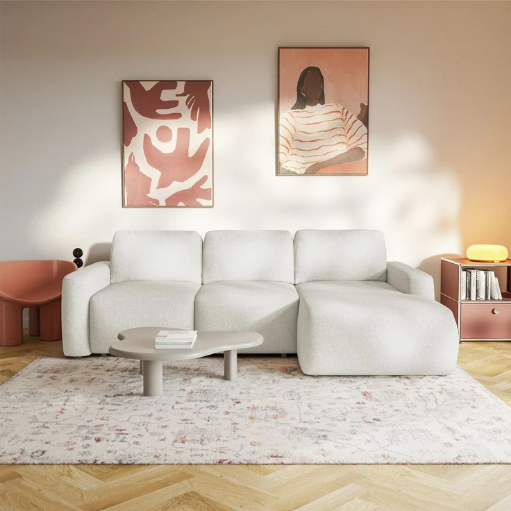 Selsey 'Carnos Mini' Ecksofa mit Schlaffunktion, Ottomane rechts, Chenille pflegeleicht, Creme – Bild 2