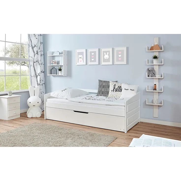 Ticaa Sofabett 'Micki' Buche massiv - mit Zusatzbett - weiß
