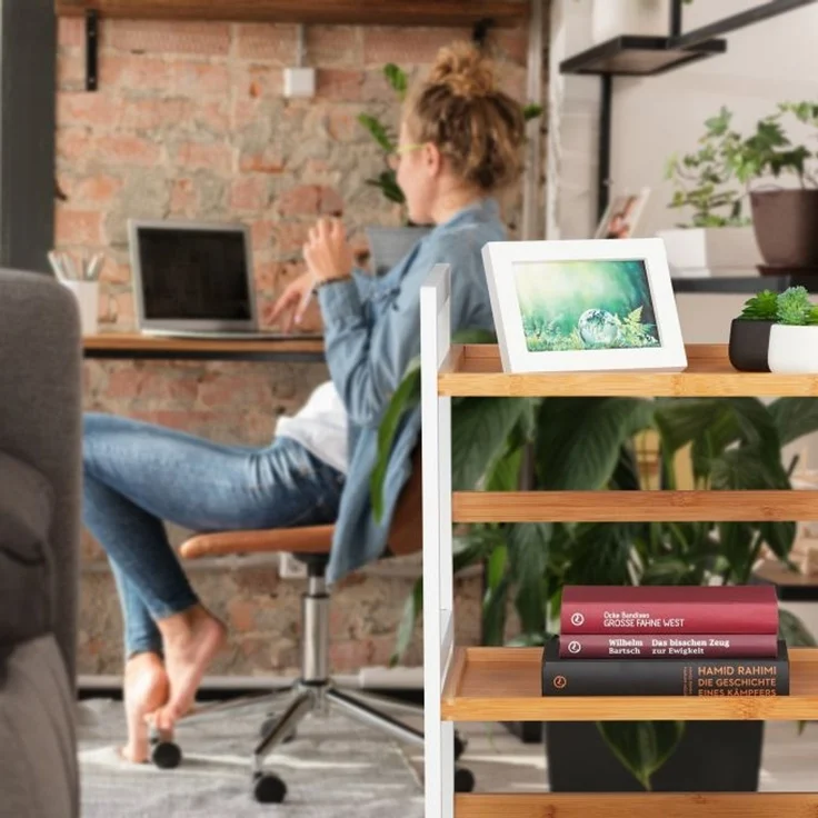 Relaxdays Badregal mit 3 Ablagen, Bambus weiß / natur, 45 x 31,5 x 80 cm – Bild 3