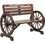 Outsunny Gartenbank 2-Sitzer Sitzbank Holzbank Parkbank im Wagenrad-Design, Bank mit Armlehne im Landhausstil bis 240 kg belastbar Tannenholz Verkohlt 105,5 x 56 x 79 cm