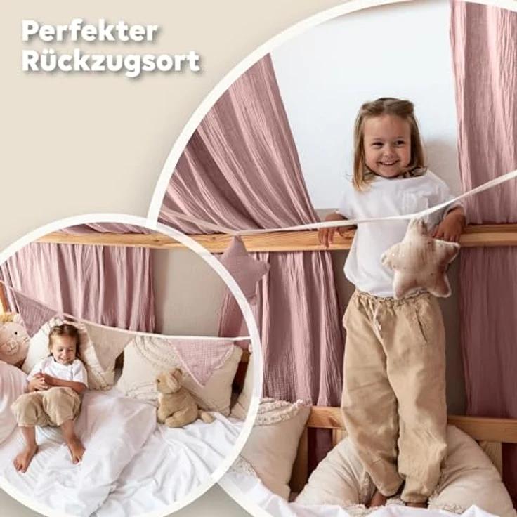 lilimaus Betthimmel Musselin Hausbett Himmel für Kinderzimmer mit Gold Applikation, Musselin Betthimmel aus Baumwolle für Kinderzimmer-Deko – Bild 4