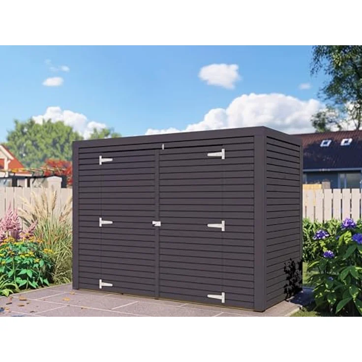 Bertilo Geräteschrank, 103 x 207 x 143 cm, anthrazitgrau, aus nordischer Fichte, für Gartenutensilien und Fahrräder – Bild 8