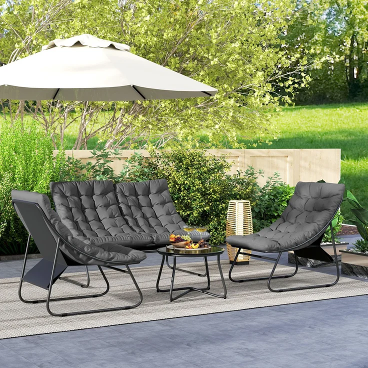 4-Sitzer Gartenmöbel-Set, 2 Stühle, 1 Doppel-Sofa, 1 Tisch, dicke Kissen, Stahlrahmen, für Terrasse, Grau--Grau--122x87x85cm--YOUDENOVA – Bild 4