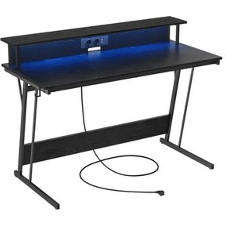 Vasagle Schreibtisch, Gaming Tisch mit eingebauter Steckdosenleiste, Computertisch, mit Monitorständer für 2 Monitore, Schlafzimmer, 55 x 135 x 76 cm, ebenholzschwarz LWD117B01 – Bild 6