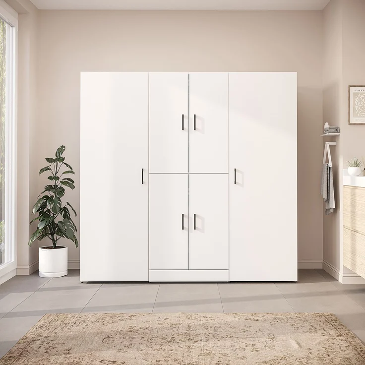 Roomart Waschmaschinenschrank - DORA-I- 190 cm breit - Wasch- & Trocknerschrank mit 2 Hochschränken, Türen & Ausziehbrett, Waschmaschinen-Überbau für Waschküche & Hauswirtschaftsraum • Weiß – Bild 2