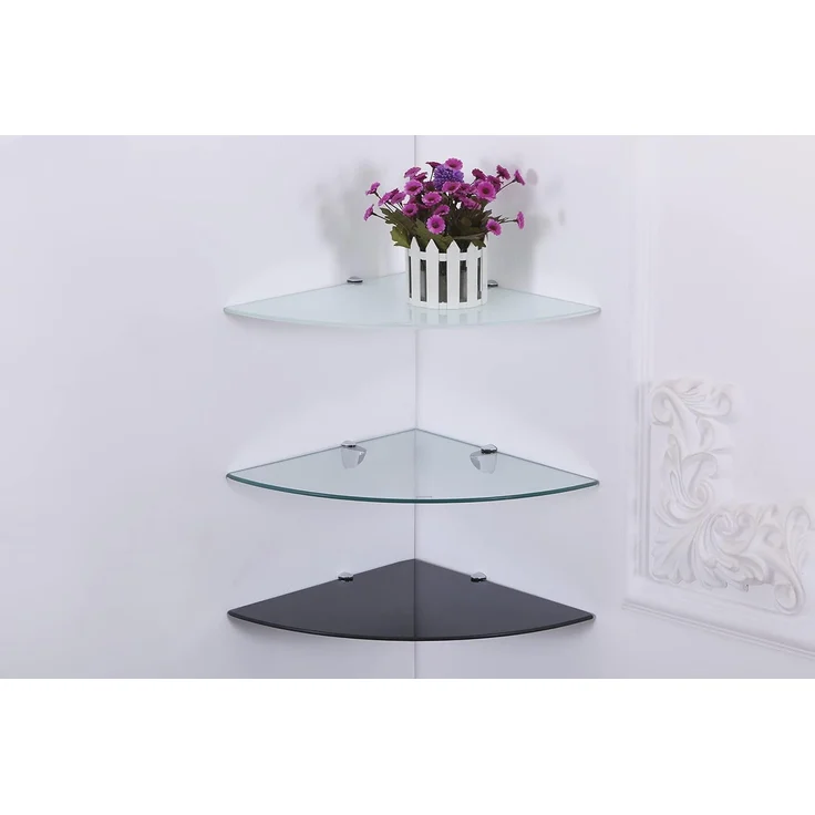 HOOZ Wandregal Eckregal aus Sicherheitsglas mit Halterung - Klarglas 35 x 35 x 0,6 cm, 1-tlg, mit geschliffenen Kanten – Bild 2