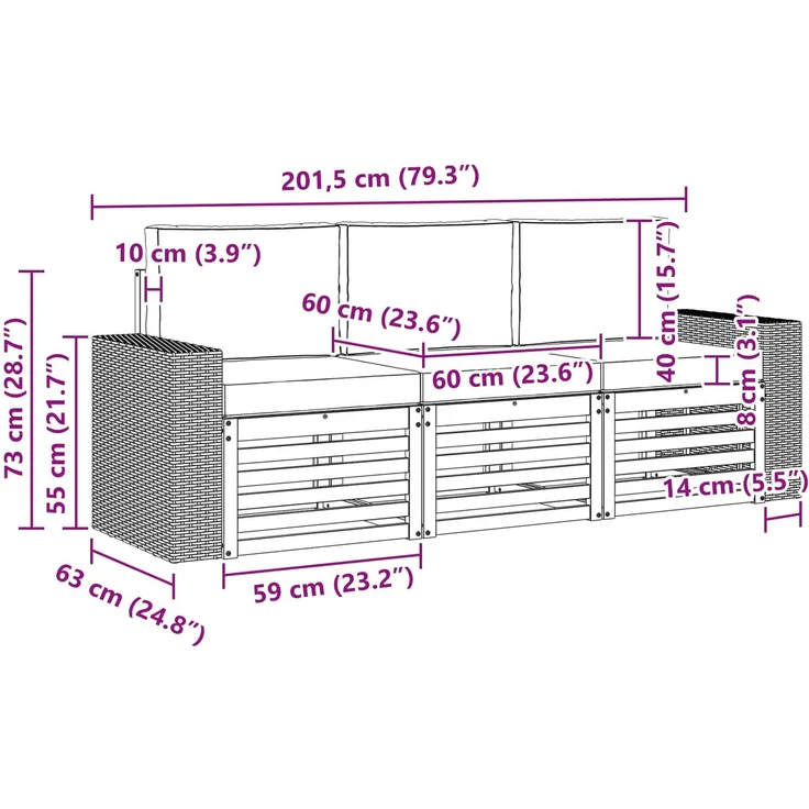 vidaXL Sofagarnituren 3 Stk. Massivholz Akazie 3383971 – Bild 5