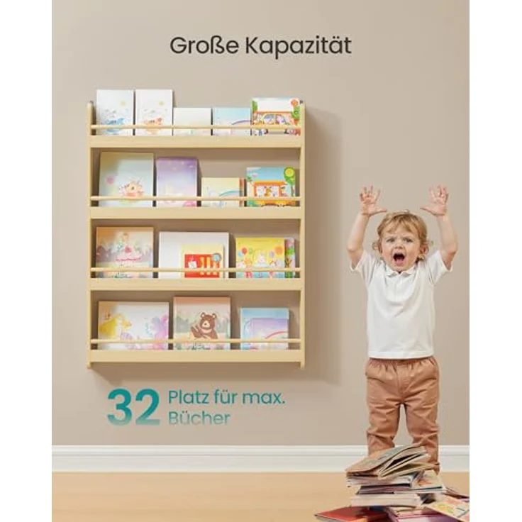SONGMICS Bücherregal Kinder, Kinderregal mit 4 Ebenen, Spielzeugregal, Wandregal, für Kinderzimmer, Spielzimmer, naturfarben GKR014YZ01 – Bild 6