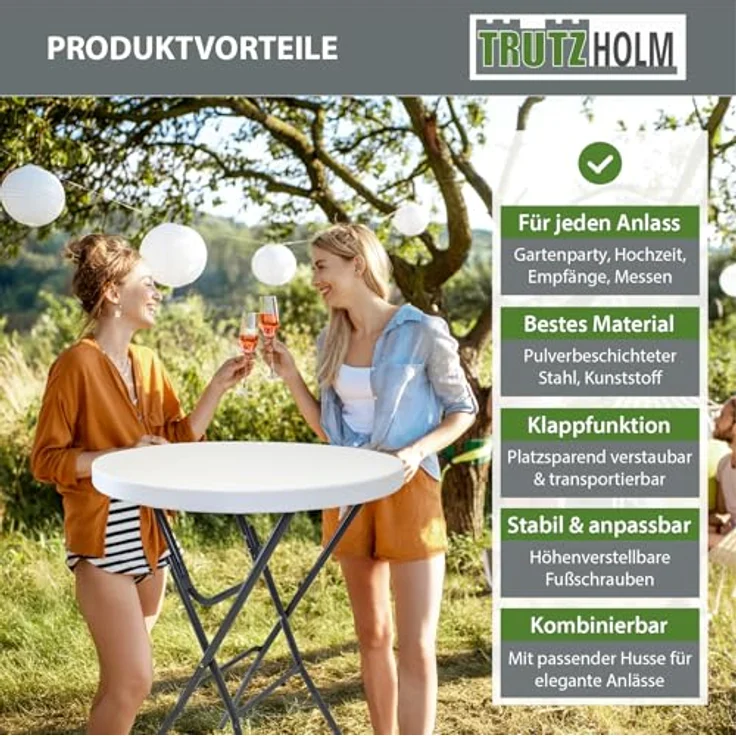 Stehtisch klappbar Ø 80 cm Tischplatte Höhe 110 cm Stahlgestell Partytisch Bistrotisch in weiß – Bild 8