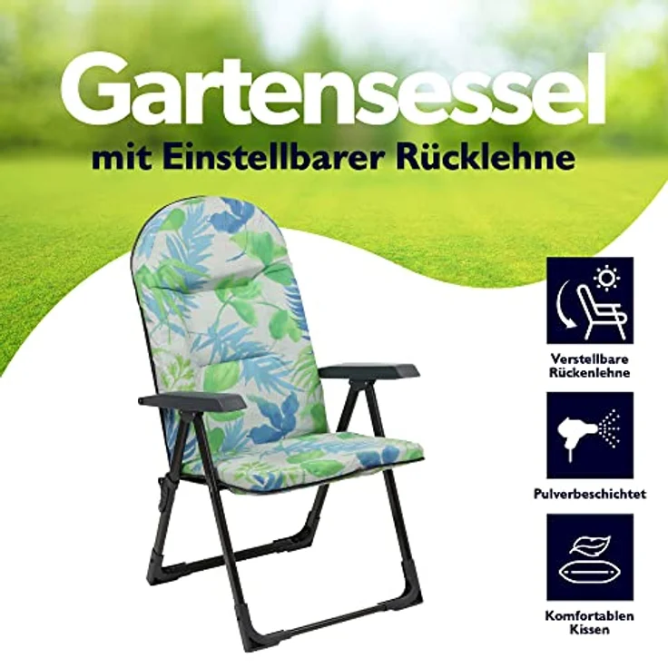 Kadax Gartenliegestuhl, Metall, mit verstellbarer Lehne, in Grün, Blau und Grau, 59x116 cm, ideal für Garten und Terrasse – Bild 3