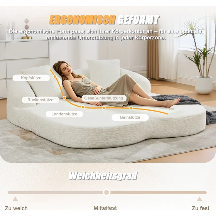 ZUBALIYA Schlafsofa 84x65 cm, mit LED - Beleuchtung, mit Chenille - Bezug, modular aufgebaut, mit Schaumstoffpolsterung, Beige – Bild 3