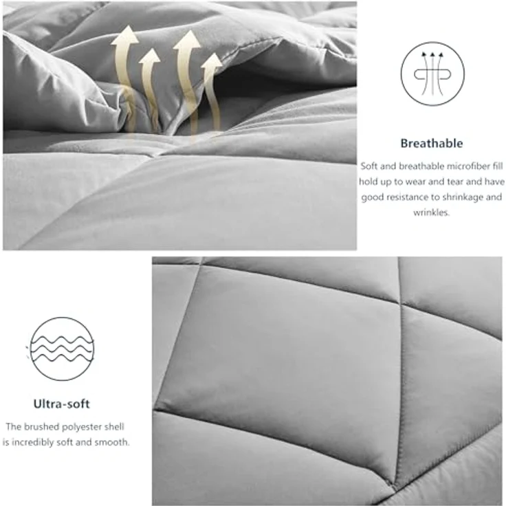 WAVVE Bettdecke 200x200 cm Ganzjahresdecke 4 Jahreszeiten, Steppdecke 300gsm Mikrofaser 200x200 cm, Super Weiche Zudecke Schlafdecke Atmungsaktive 200x200 Hellgrau – Bild 5