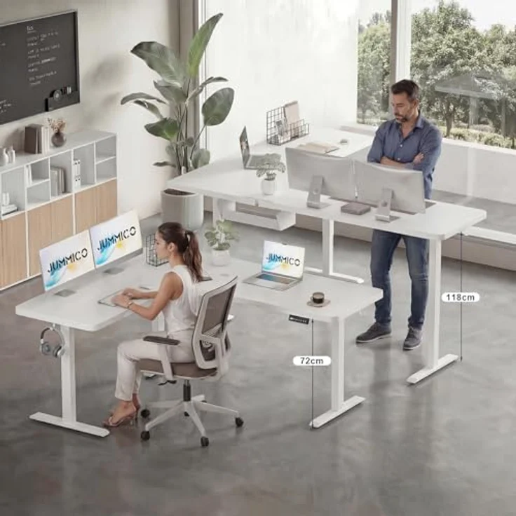 JUMMICO Höhenverstellbarer Schreibtisch L-förmig mit 3 Speicherhöhen & Kabelmanagement, 160x140 cm Eckschreibtisch Höhenverstellbar, Ergonomischer Computertisch für Homeoffice & Gaming, Weiß – Bild 7