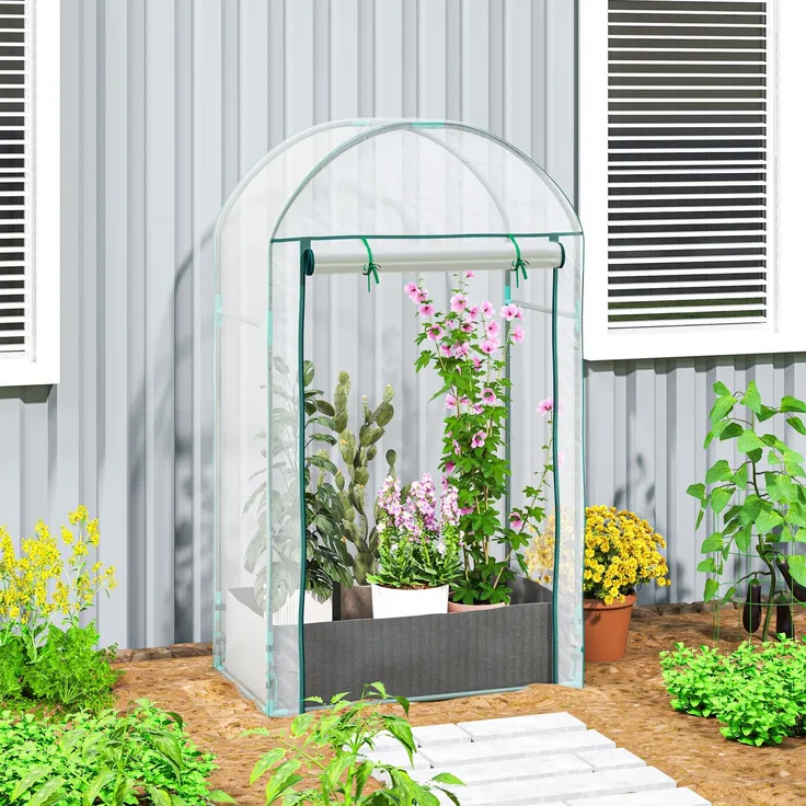 Wohnora-Mini-Gartengewächshaus/Balkongewächshaus mit Pflanzsack und verstärkter Kunststoffabdeckung, aufrollbarer Tür, transparent,H 1520cm x T 890cm x B 500cm