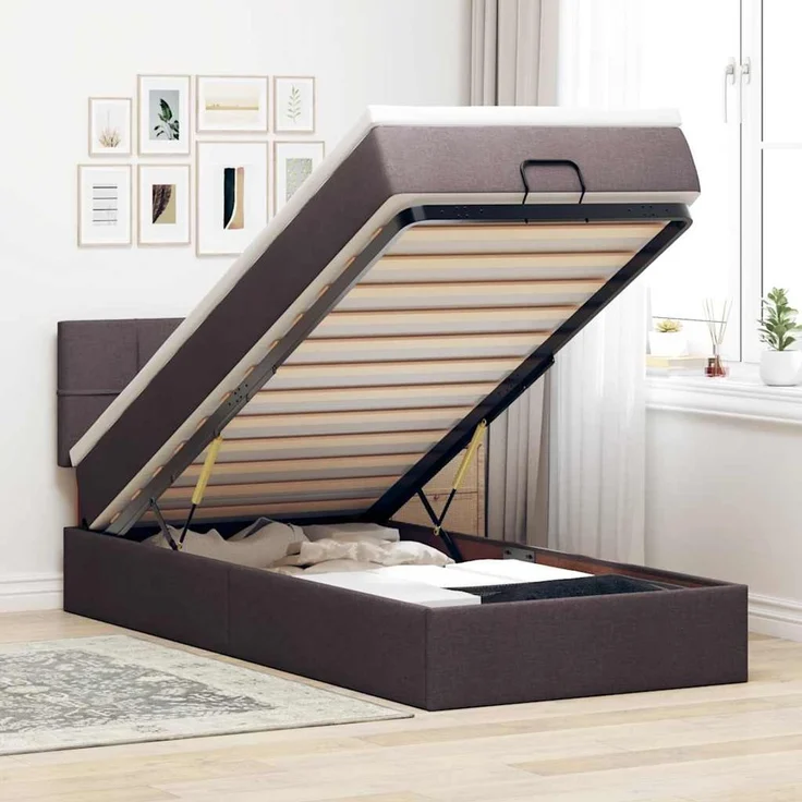 vidaXL Ottoman-Bett mit Matratze Dunkelbraun 100x200 cm Stoff 3311438 – Bild 1