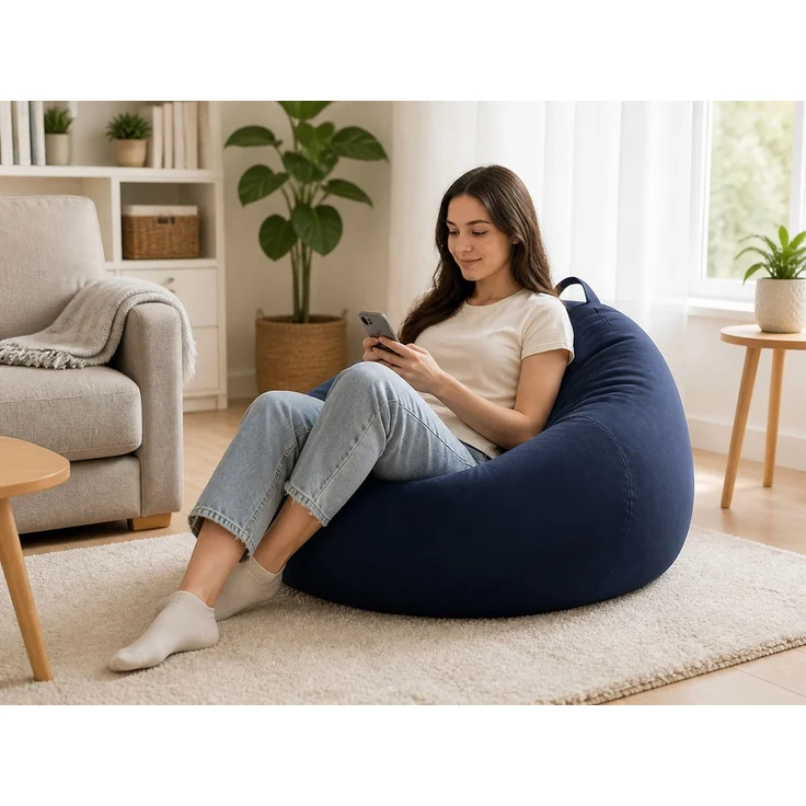 Sitzsack-Hülle ohne Füllmaterial, Dunkelblau, 100 x 120 cm, Stoffbezug für Innen- und Außenbereich – Bild 2