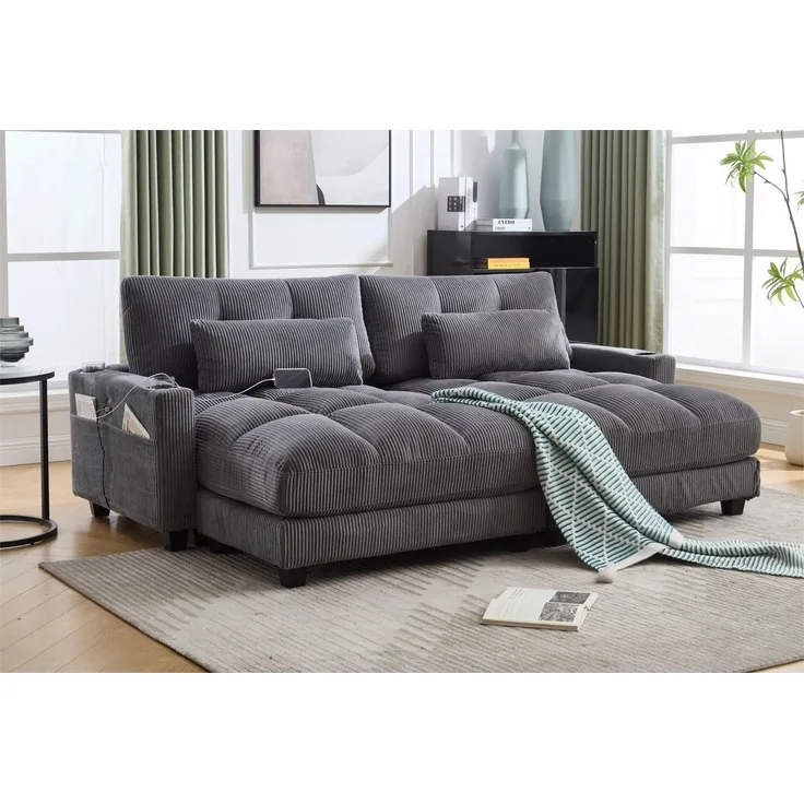 LVHOM Polsterliege Ottomane/Loungesofa/Polsterbett/Daybett/Gästebetten/Schlafsofa (USB/Typ C-Ladeanschlüssen, Seitentaschen, Getränkehalter, modularer Flexibilität Palmen Sessel, links & rechts tauschbare Armlehnen, Schlaffunktion, Platzsparend, 2-St, ...