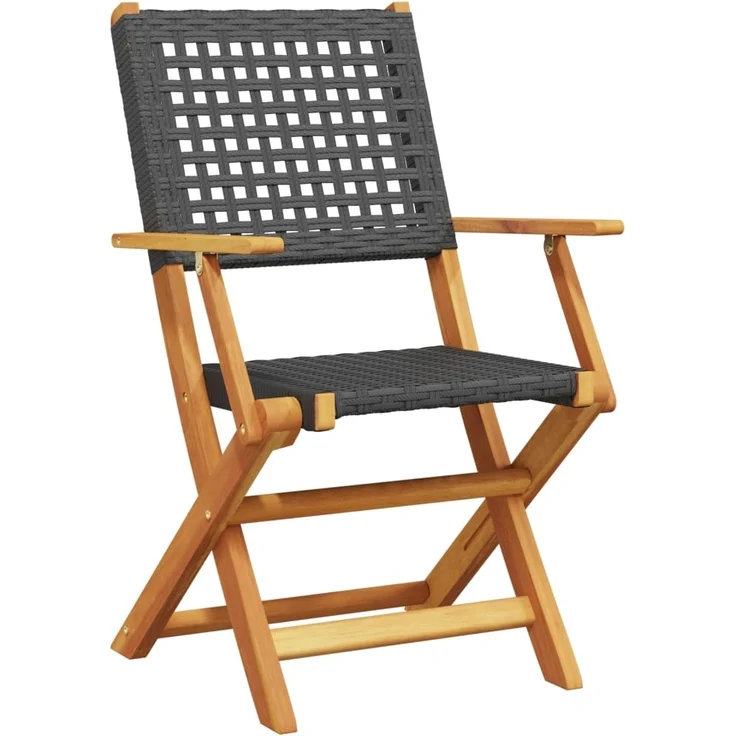 vidaXL Gartenstühle 4 Stk. Klappbar Schwarz Poly Rattan & Massivholz 3214556 – Bild 2