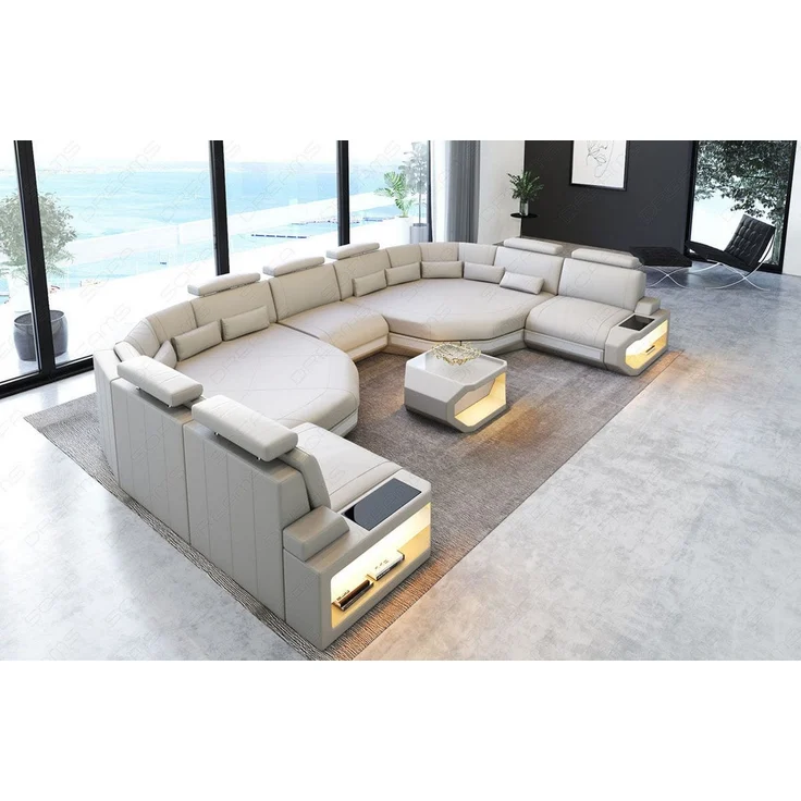 XXL Wohnlandschaft Asti - Echtleder - beige-weiß – Bild 3