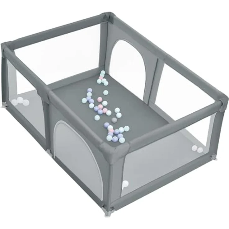 Baby Laufstall, Laufgitter mit atmungsaktivem Netz und Reißverschluss, Krabbelgitter 2 Türen, Laufgitterzelt für Säuglinge und Kleinkinder-180 * 120 * 66 cm-dunkelgrau – Bild 1