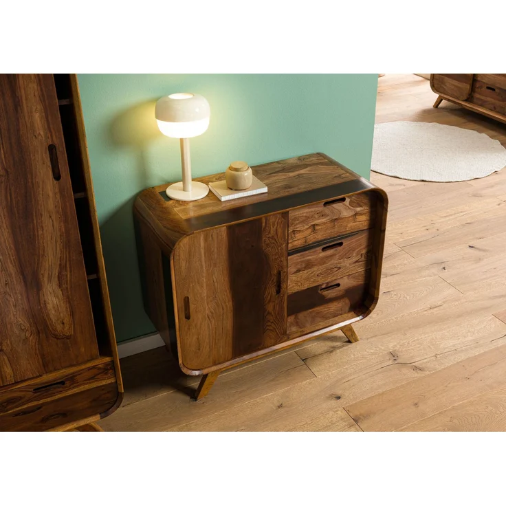 Sideboard Sheesham 90 x 40 x 75 dunkelbraun lackiert MAILAND #200 – Bild 2