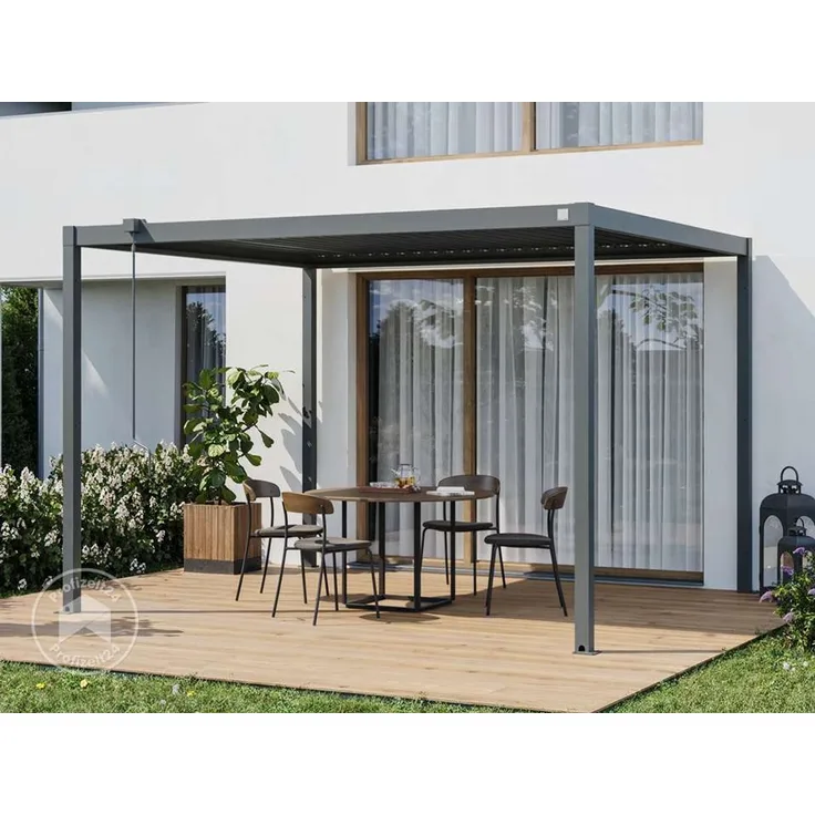 PRIMEYARD Pergola 3x3,5 m Pfosten und Lamellendach aus Stahl - anthrazitfarbene Terrassenüberdachung
