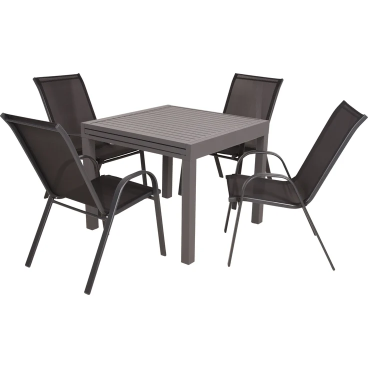 Garten-Sitzgruppe IRMA 5-tlg. - Kunststoff, Schwarz | Gartenmöbel-Set Gartengarnitur Garten-Essgruppe mit Stühlen und Esstisch – Bild 1