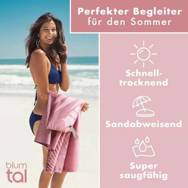 Blumtal Reisehandtuch Strandhandtuch 90x180 cm aus Mikrofaser - kompakt & schnelltrocknend, sandfrei mit Band - Mikrofaser Handtuch groß mit Wellen-Muster – Bild 5