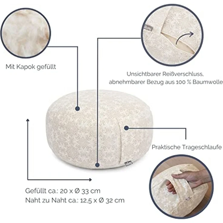 bodhi Meditationskissen Meditationskissen RONDO, 32 x 20 cm Raja, taupe/silber, Kapok – Bild 3