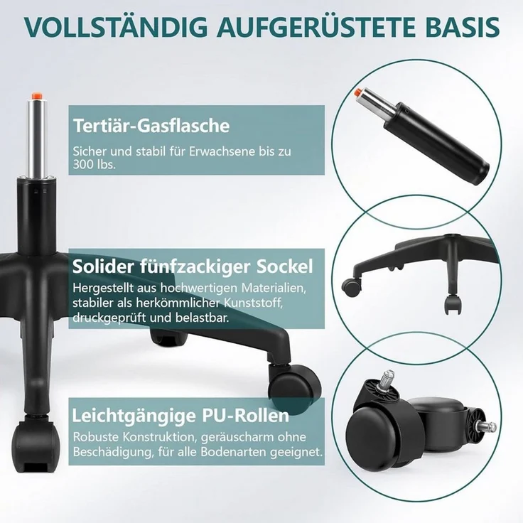 Vivitar Bürostuhl mit hoher Rückenlehne, verstellbarer Kopfstütze, Lendenwirbelstütze (10–15-Grad-Neigungsfunktion, flexibler Rückenlehne, stabiler Schreibtischstuhl), klappbaren Armlehnen, bequemer Bürostuhl mit atmungsaktivem Netzgewebe – Bild 4