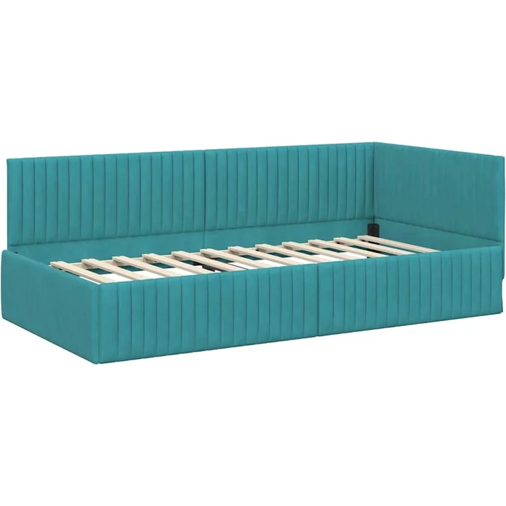 vidaXL Eckbettgestell mit Matratze mit Kopfteil 2 pcs Türkis Samt 3393826 – Bild 6