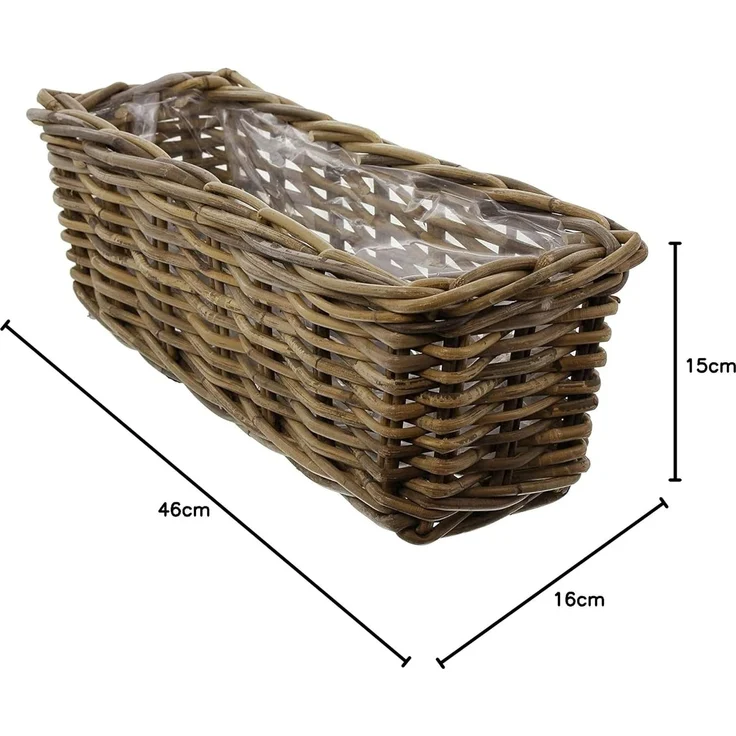 Rattan Pflanzkasten "Koboo Grey" 46 cm lang, grau, Balkonkasten, Blumenkasten für Draußen, Pflanzgefäß – Bild 6