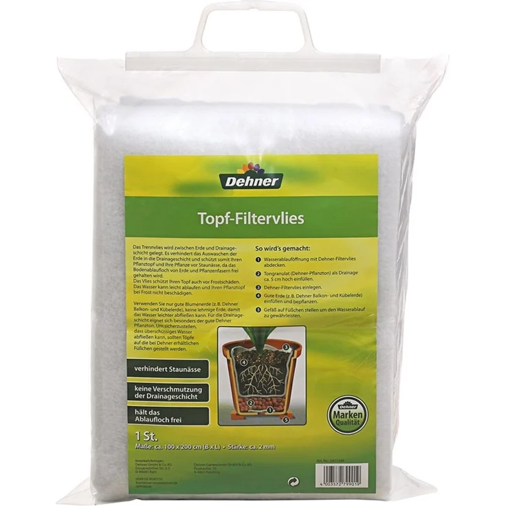 Dehner Filtervlies für Pflanztöpfe, ca. 2 x 1 m, weiß-grau