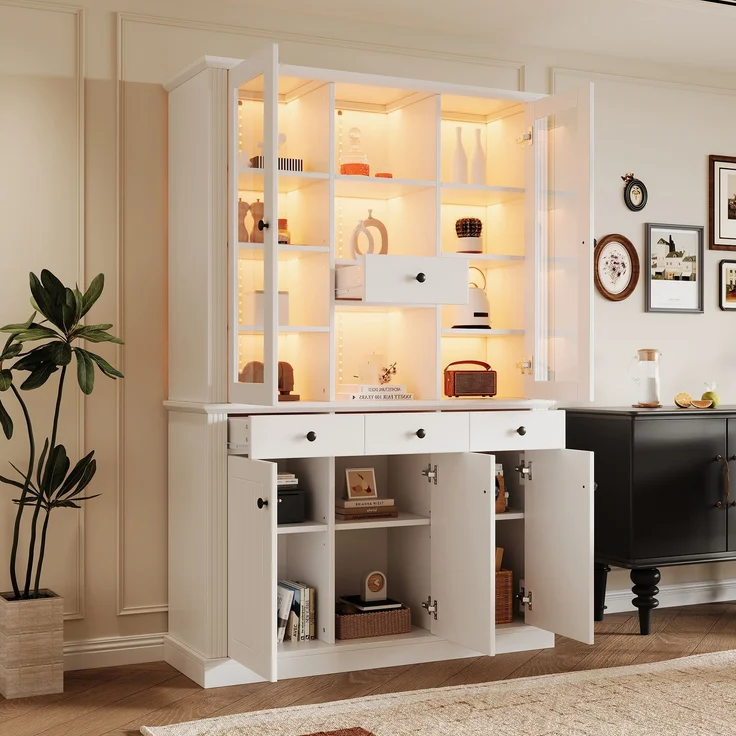 ZUBALIYA Standvitrine mit 4 Schubladen / Vitrinenschränke mit LED, mit schrank mit 4 Schubladen und 5 Türen und großer Schrank mit 21 Ablagefächern, MDF, 119.50 x 40.00 x 180.00 cm, fürs Wohnzimmer – Bild 25