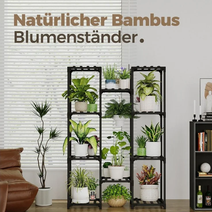 Bamworld Blumenständer Pflanzenständer Hoher Pflanzenstufen Pflanzenregal (1 St), Mehrstufiges Blumenregal für Außen (Terrasse/Balkon/Garten) – Bild 2