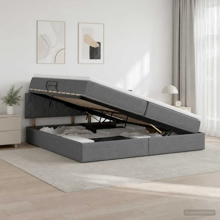 vidaXL LED-Speicherbett mit Matratze Dunkelgrau 200 x 200 cm Stoff 3459148
