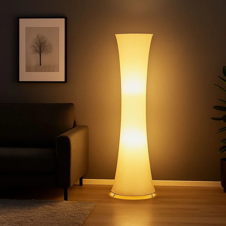 LED Stehleuchte, Textil, weiß, Metall, Fußschalter, D 35 cm, H 123 cm – Bild 2