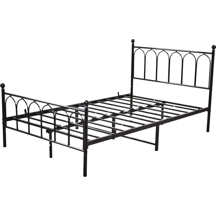Einzelbett Metall 90x200 cm, Schwarz, Lattenrost, Stauraum 27 cm, rustikal (ohne Matratze) – Bild 8